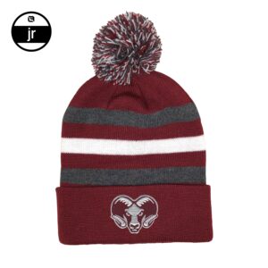 Youth Striped Knit Cuff Hat w/Pom